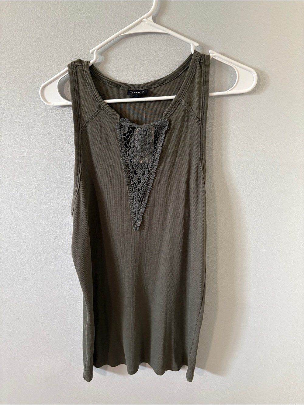 Torrid • Cotton Modal Rib Notch Neck Crochet Inset Tank - Picture 2 of 7